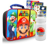 Super Mario Juego de lonchera para niños, paquete con bolsa de almuerzo de Mario más calcomanías, botella de agua, más | Contenedor de almuerzo de Mario para niños y niñas