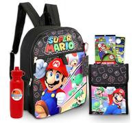 Super Mario Juego de mochila y bolsa de almuerzo, paquete con mochila, fiambrera, calcomanías, botella de agua, más | Mochila escolar Super Mario Bros para niños, Varios colores, Mario Backpack and