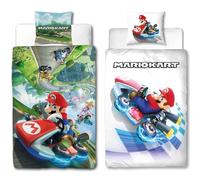 Super Mario Kart - Juego de cama infantil (135 x 200 cm + 80 x 80 cm, 100% algodón de linón reforzado, diseño de carreras de Mario, Bowser & Co. - Diseño de carreras - cremallera, talla alemana)