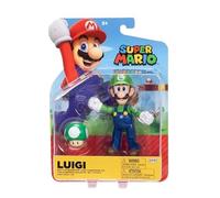 Super Mario Luigi - Figura de acción de 4 pulgadas con hongo 1-Up