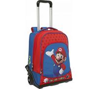 Super Mario - Mochila escolar con ruedas oficial Super Mario, asa ajustable, trolley desmontable, correas acolchadas y ajustables, compartimento principal, bolsillo frontal, cierres de cremallera, 32
