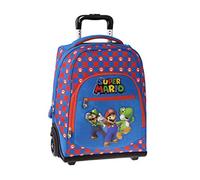 Super Mario - Mochila escolar con ruedas oficial Super Mario con asa ajustable, correas acolchadas y ajustables, bolsillo frontal y cierres de cremallera, 32 x 47 x 21 cm, turquesa, Talla única,