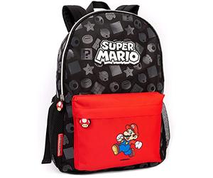 Super Mario Mochila Mario para niños y niñas | Mochila Nintendo escolar negra Toad Mushroom para niños | Bolsa Gamer Con Correas Ajustables
