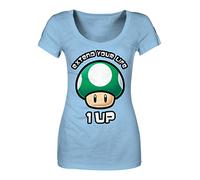 SUPER MARIO Nintendo Retro Girl Long T-Shirt 1 UP Hellblau Gr. L