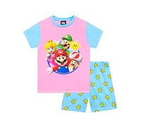 SUPER MARIO Pijama Corto de para Niñas Conjunto de Pijamas para Infantiles 7-8 años Rosa y Azul