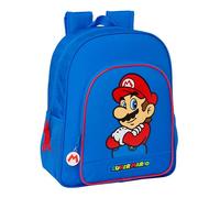 SUPER MARIO PLAY - Mochila Escolar Niño, Mochila Infantil, Adaptable a Carro, Ideal para Niños en Edad Escolar, Cómoda y Versátil, Calidad y Resistencia, 32x12x38 cm, Color Azul/Rojo