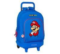Super Mario Play - Mochila Grande con Ruedas, Compacta, Extraíble, Ideal para Niños de Diferentes Edades, Cómoda y Versátil, Calidad y Resistencia, 33x22x45 cm, Color Azul/Rojo