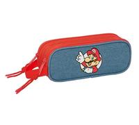SUPER MARIO - Portatodo Doble Niño, Estuche Infantil, Estuche Niño, Ideal para Niños en Edad Escolar, Cómodo y Versátil, Calidad y Resistencia, 21x6x8 cm