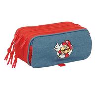 SUPER MARIO - Portatodo Triple Big, Estuche Infantil, Estuche Niño, Ideal para Niños en Edad Escolar, Cómodo y Versátil, Calidad y Resistencia, 21.5x8x10 cm