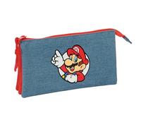 SUPER MARIO - Portatodo Triple, Estuche Infantil, Estuche Niño, Ideal para Niños en Edad Escolar, Cómodo y Versátil, Calidad y Resistencia, 22x3x12 cm