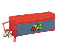 SUPER MARIO - Portatodo Triple Pequeño, Estuche Infantil, Estuche Niño, Ideal para Niños en Edad Escolar, Cómodo y Versátil, Calidad y Resistencia, 22x6x8.5 cm