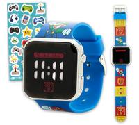 Super Mario Reloj para niños - Paquete con reloj digital LCD para niños con correa y calcomanías | Reloj de pulsera Mario fácil de leer para niños