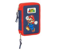 Super Mario World - Estuche Escolar Niño, Estuche con Colores, con 28 Útiles Incluidos, Ideal para Niños de 5 a 14 Años, Cómodo y Versátil, Calidad y Resistencia, 12.5x4x19.5 cm, Color Azul Marino