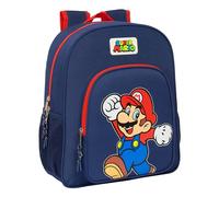 SUPER MARIO WORLD - Mochila Escolar Niño, Mochila Infantil, Adaptable a Carro, Ideal para Niños en Edad Escolar, Cómoda y Versátil, Calidad y Resistencia, 32x12x38 cm, Color Azul marino