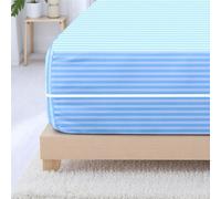Super Mundo - Funda de colchón con Cremallera 105 x 190/200 cm, Protector de colchón,Transpirable antiacaros Absorbente (Rayas Azul, Cama 105 x 190/200 cm)