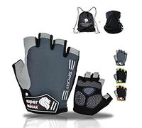 super NADIAK®Guantes de Ciclismo de Verano-Guantes de Ciclismo de Medio Dedo-Guantes de Ciclismo para Mujer-Guantes de Ciclismo de Medio Dedo para Hombre (Negro/Gris, X-Large)