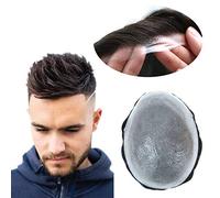 Super Natural Mens Hair Piece 100% Cabello humano indetectable Mens Toupee Sistemas de pelo ultra delgada piel V Looped pelo # 1B