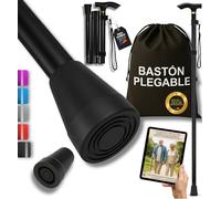 Super Pack Bastón Plegable + Bolsa Transporte + Taco Antideslizante Repuesto | Bastones para Mayores Ajustables en Altura | Aluminio Ultraligero | Evita Caídas y Camina con Seguridad (Negro)