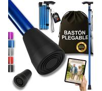 Super Pack Bastón Plegable + Bolsa Transporte + Taco Antideslizante Repuesto | Bastones para Mayores Ajustables en Altura | Aluminio Ultraligero | Evita Caídas y Camina con Seguridad (Azul)