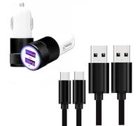 Super Pack Cargador Auto + Cable Compatible con Oppo A6 Pro 4G CPH2799 Cargador Auto Ultra Potente y Rápido 2X USB 5V / 2,1A + 1A y 2 Cables USB-C de 1 metro, transferencia de datos - Negro