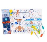 SUPER PETIT - Mantel para Colorear - Sport - Incluye 5 rotuladores y Pulsera - Fácil de Limpiar - Reutilizable - Antibacteriano - A Partir de 3 años