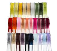 SUPER RIBBONS®™ - Rollo completo de cinta de organza de 15 mm con borde satinado, 25 metros en carrete, color blanco