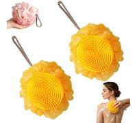 Super Soft Sunflower Suction Cup Bath Ball, Loofah Sponge, Exfoliating Body Scrubber for Shower, Sponges with Finger Rings for Women Men Teen (Yellow-2pcs)
