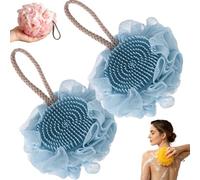 Super Soft Sunflower Suction Cup Bath Ball, Loofah Sponge, Exfoliating Body Scrubber for Shower, Sponges with Finger Rings for Women Men Teen (Blue-2pcs)