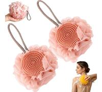 Super Soft Sunflower Suction Cup Bath Ball, Loofah Sponge, Exfoliating Body Scrubber for Shower, Sponges with Finger Rings for Women Men Teen (Pink-2pcs)