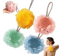 Super Soft Sunflower Suction Cup Bath Ball, Loofah Sponge, Exfoliating Body Scrubber for Shower, Sponges with Finger Rings for Women Men Teen (4pcs)