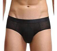 Super suave ropa interior cómoda hielo seda pura malla transparente hombres slips impreso pantalones cortos sexy exótico cintura baja calzoncillos, Schwarz., L