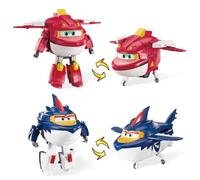 Super Wings Juguete Robot transformable 2PCS Sharky & Rattie, 3 en 1 Juguete Dinosaurio transformable en avión y Robot de 12,7 cm para niños y niñas a Partir de 3 años, Azul y Naranja