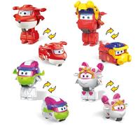 Super Wings Juguetes transformables de 5 cm 4PCS Jett, Curie, Runi y Sara, Aviones Juguete Minifiguras transformables para niños y niñas de 3, 4, 5, 6, 7 y 8 años