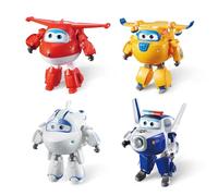 Super Wings Set de Transformación x4 Figura de avión y Robot de Juego Figura y Robot transformables de la Serie de animación Juguetes para niños Mayores de 3 años - 12 cm, Azul Amarillo Blanco Rojo