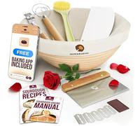 Superbaking Banneton - Cesta de prueba de pan, suministros para hornear pan de masa madre, kit de inicio de masa madre redonda de 9 pulgadas, cesta de prueba para hornear, herramientas de suministros