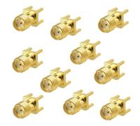 Superbat SMA - Conectores hembra de montaje en panel PCB para montaje en borde, paquete de 10 unidades de soldadura recta, RF coaxial, adaptador SMA a través del agujero chapado en oro para placa PCB