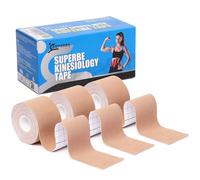 SUPERBE Cinta Kinesiología (paquete de 3), Kinesiotape Elástica Vendaje Neuromuscular Para Deportes Atléticos, Alivio del Dolor, Recuperación y Fisioterapia, 5 cm x 5 m (Beige)