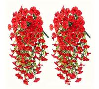 Supercap Flores Artificiales Artificiales para Exteriores, decoración de Primavera y Verano, 2 Piezas de Flores de Seda Resistentes a los Rayos UV, Plantas (Red, 2pcs)