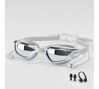 Supercap - Gafas de natación con tapones para los oídos para hombres y mujeres, gafas de natación unisex transparentes para piscina, a prueba de fugas (Electroplating white, 1pcs)