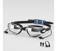 Supercap - Gafas de natación con tapones para los oídos para hombres y mujeres, gafas de natación unisex transparentes para piscina, a prueba de fugas (Electroplating black, 1pcs)