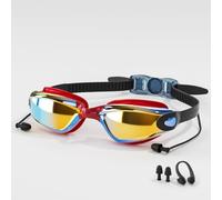 Supercap - Gafas de natación con tapones para los oídos para hombres y mujeres, gafas de natación unisex transparentes para piscina, a prueba de fugas (dazzling red, 1pcs)