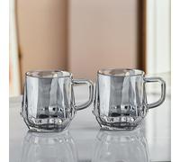 Supercap - Tazas de café de vidrio con asa, taza de bebidas diarias, tazas de té transparentes de 10 onzas, vasos hexagonales para espresso, latte, té, leche, fondo grueso (gray, 2pcs)