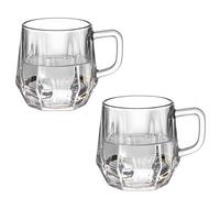 Supercap - Tazas de café de vidrio con asa, taza de bebidas diarias, tazas de té transparentes de 10 onzas, vasos hexagonales para espresso, latte, té, leche, fondo grueso (clear, 2pcs)