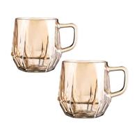 Supercap - Tazas de café de vidrio con asa, taza de bebidas diarias, tazas de té transparentes de 10 onzas, vasos hexagonales para espresso, latte, té, leche, fondo grueso (beige, 2pcs)