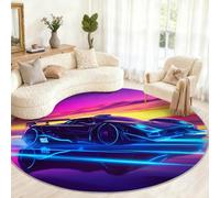 Supercars - Alfombra Redonda de 150 cm, diseño de Coche de Ciencia ficción para Dormitorio, Alfombra Redonda Lavable para Sala de Estar, Oficina, Mesa de Centro, decoración del hogar