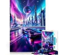 Supercoche ciberpunk neón en Ciudad futurista Rompecabezas de 1000 Piezas para Adolescentes Juguete Inteligente y Divertido Arte Coleccionable de Corte nítido (38x52cm)