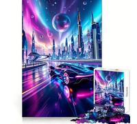 Supercoche ciberpunk neón en Ciudad futurista Rompecabezas de 1000 Piezas para Adolescentes Juguete Inteligente y Divertido Arte Coleccionable de Corte nítido (38x52cm)