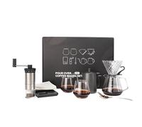 SuperCook Juego de café de goteo manual todo en uno, incluye hervidor de cuello de cisne, gotero de vidrio V60, filtro de papel, tazas de café, molinillo manual, escala de café, ideal para regalo de