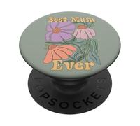 Supercute Love her Retro Floral Groovy Boho, la mejor mamá de la historia del Reino Unido PopSockets PopGrip Adhesivo