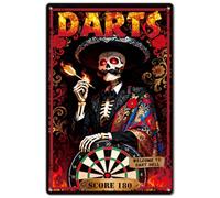 SUPERDANT 1 letrero de metal con diseño de calavera mexicana de 30 x 20 cm, placa de pared de estaño, decoración de hierro, preperforada, a prueba de óxido, bienvenido al infierno de dardos para bar